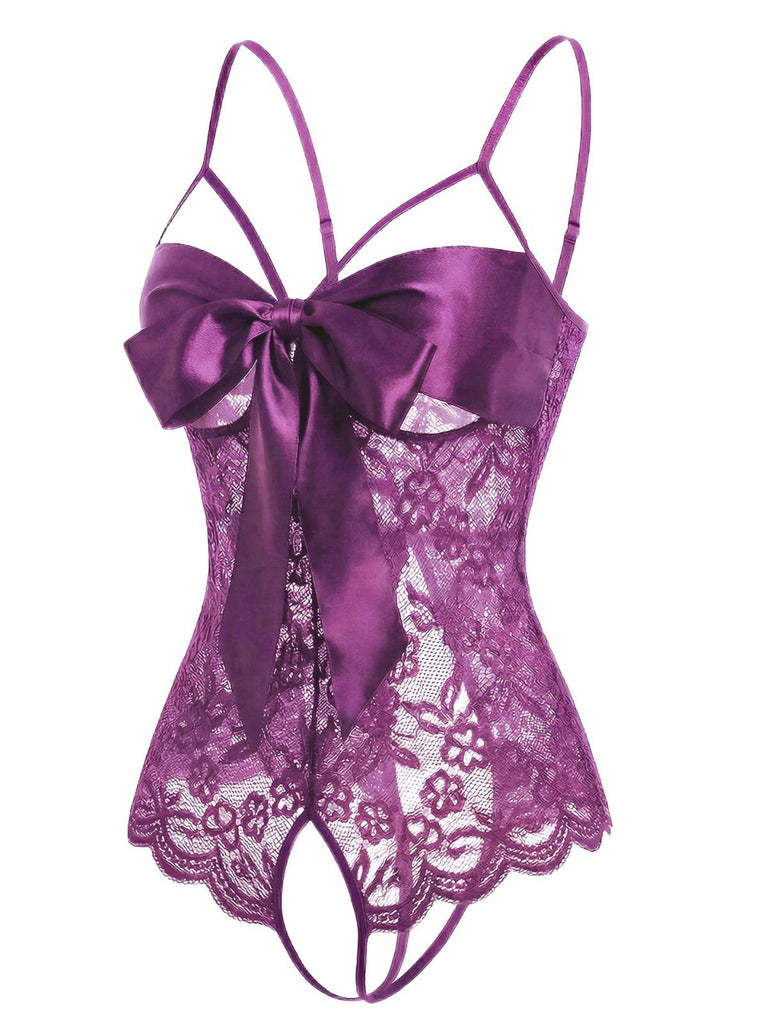 1970er Spitze Satin Bogen Verstellbar Träger Dessous