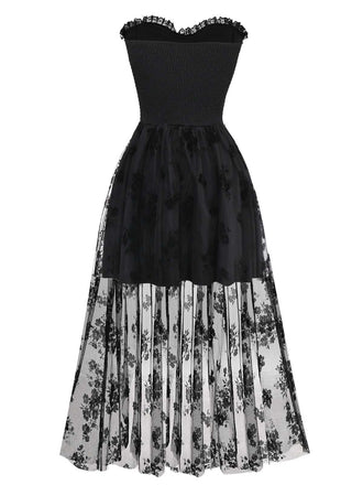 1970er Gothic Trägerlos Dunkle Braut Netz Korsett Kleid