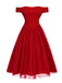 [Vorverkauf] Rot 1950er Abnehmbar Bogen Schulterfrei Netz Kleid