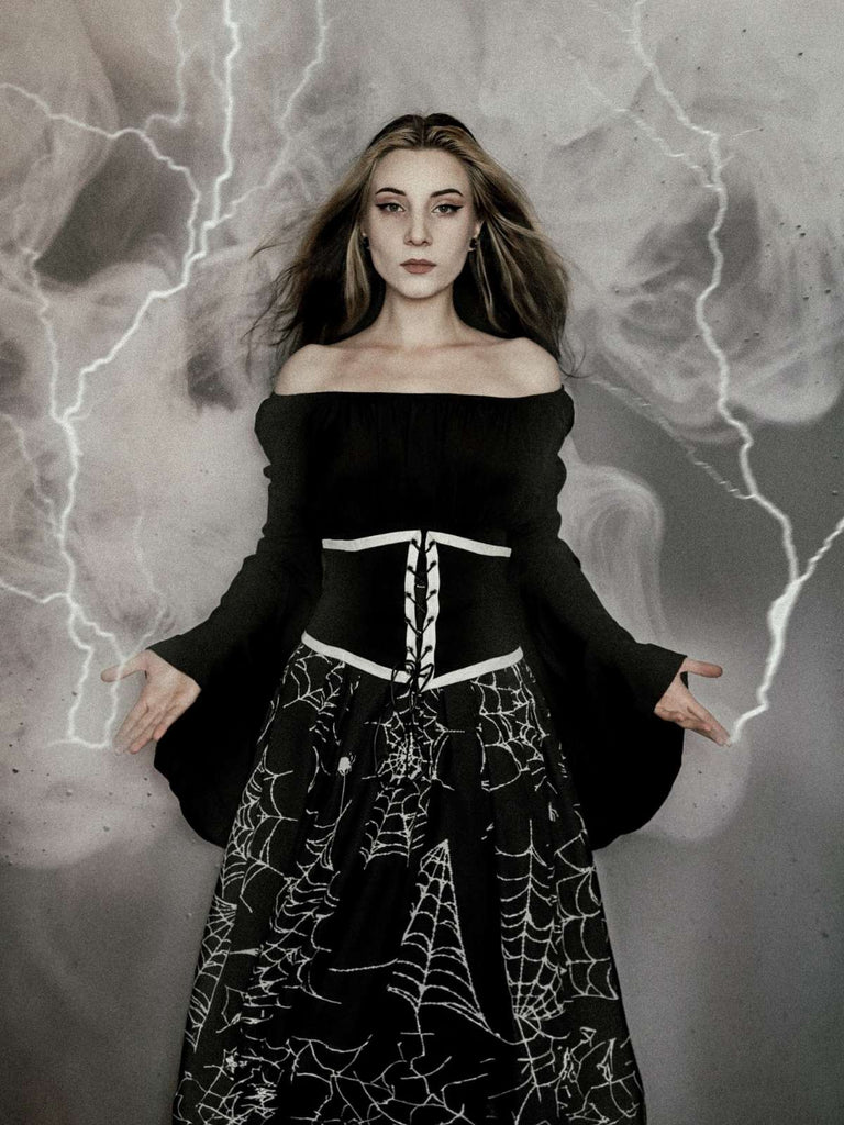 HALLOWEEN GOTHIC SPINNENNETZ SWING KLEID