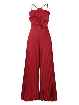 1970er Solide Spaghetti Träger 3D Rose Jumpsuit