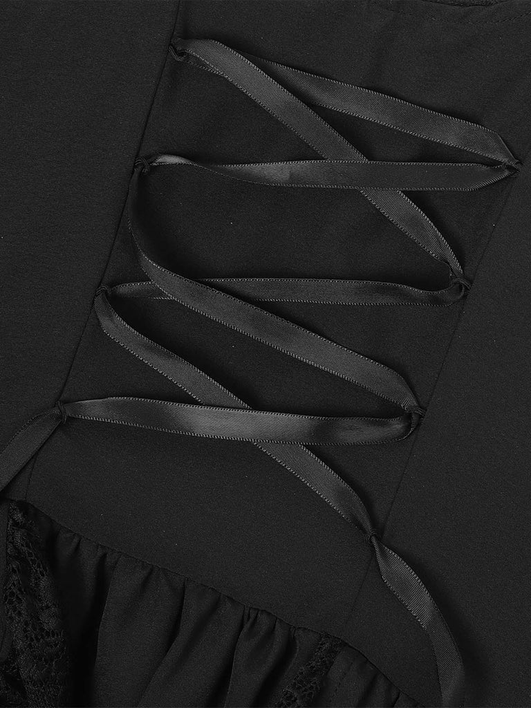 1930er Viktorianisch Gothic Puffärmel Spitze Kleid