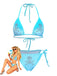 Blau 1980er Samt Strassstein Totenkopf Druck Bikini Set