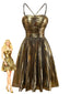 Gold 1960er Metallisch Plissiertes Hollow Party Träger Kleid
