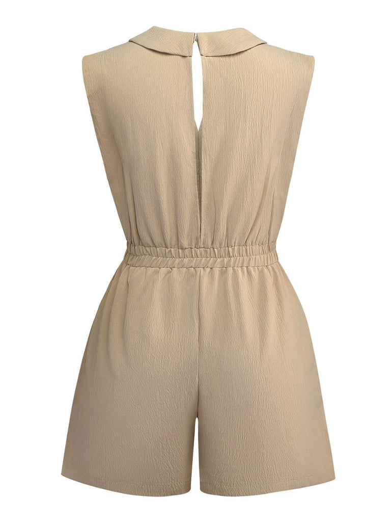 Khaki 1930er V-Ausschnitt Tasche Solide Romper