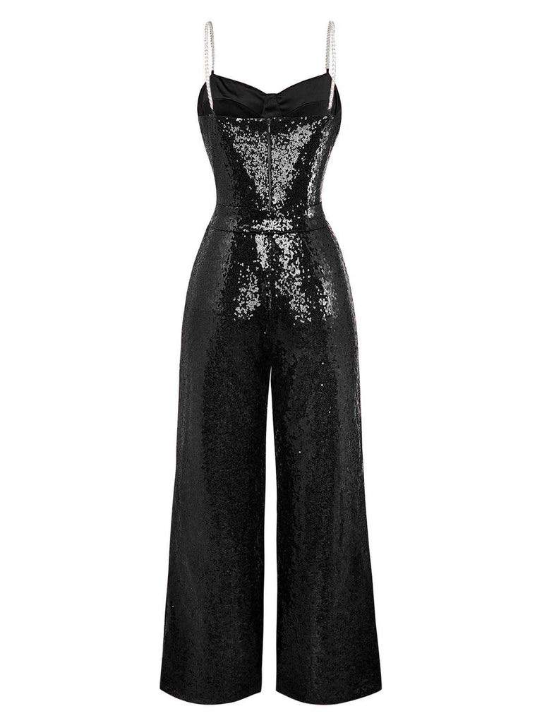 1970er Kette Träger Pailletten Disco Jumpsuit