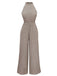 Beige 1930er Geometrisch Muster Halter Ärmellos Jumpsuit