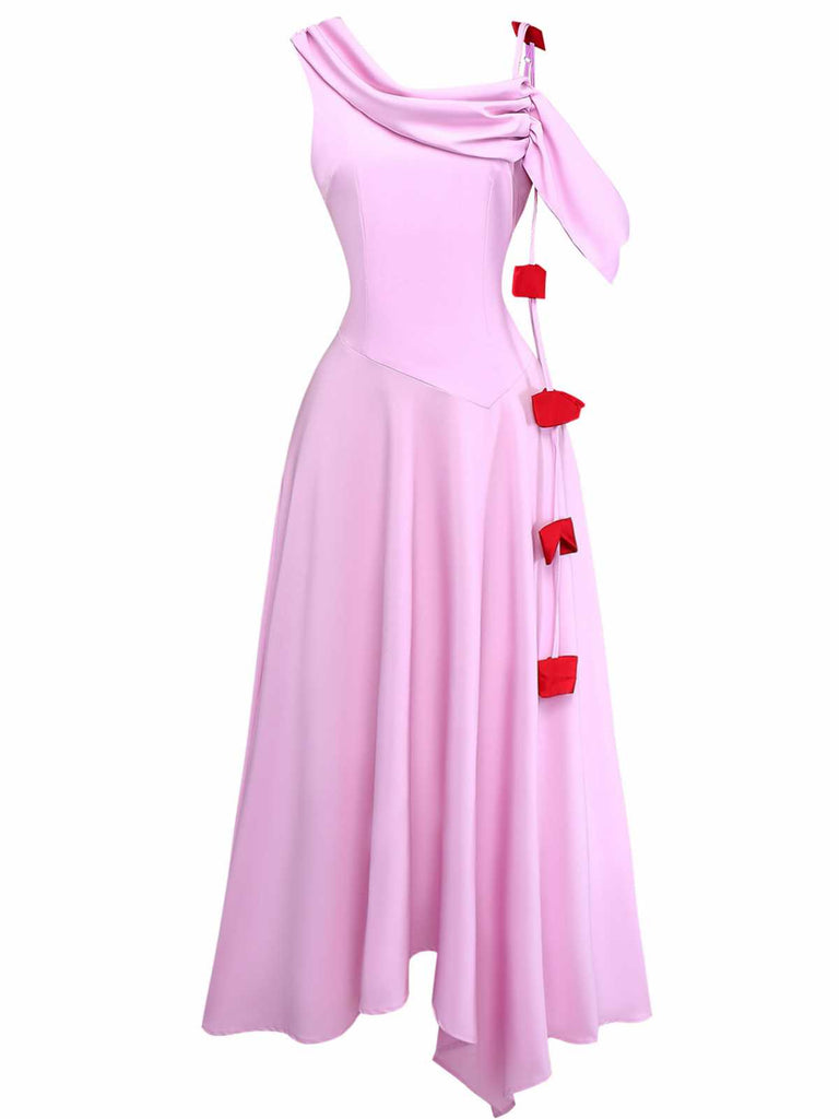 1980er Asymmetrisch Eine Schulter Drapiert Midi Kleid