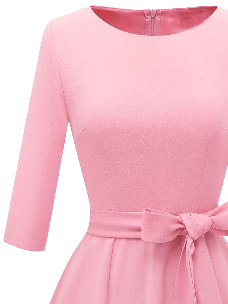 1940er Solide Passform Bogen 3/4 Ärmel Swing Kleid