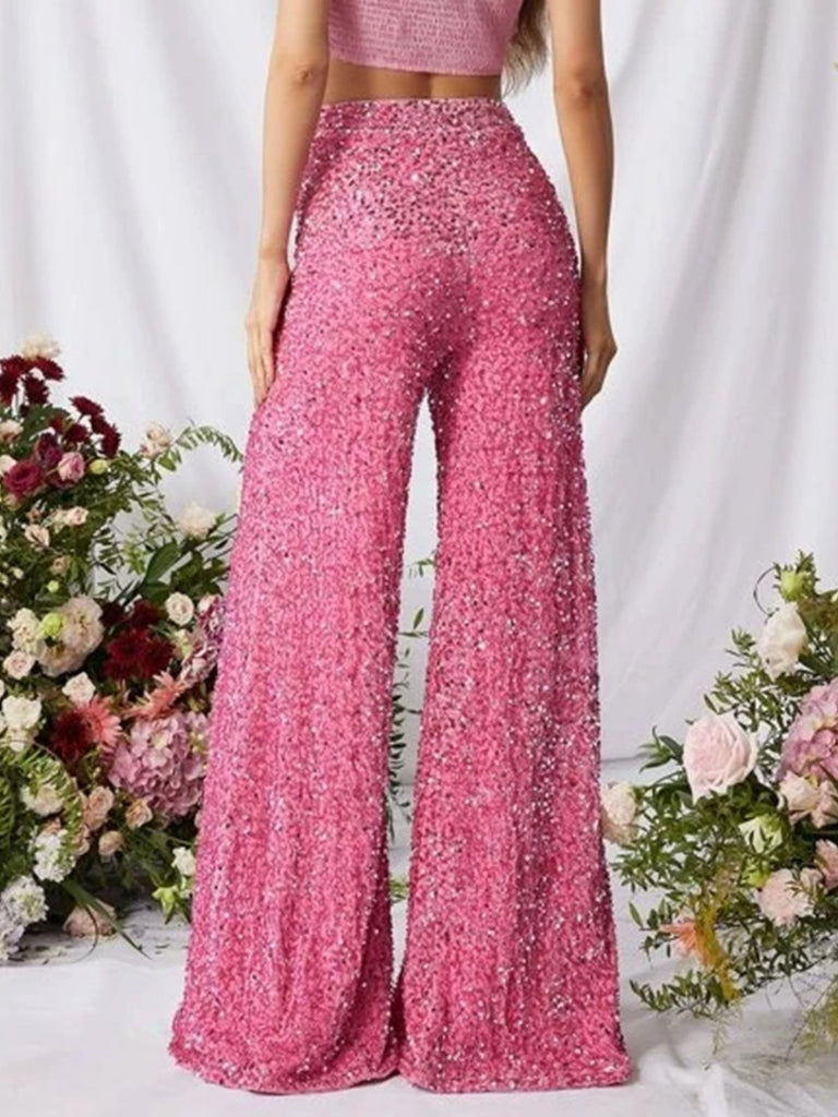 1970er Solide Pailletten Disco Weit Bein Hose