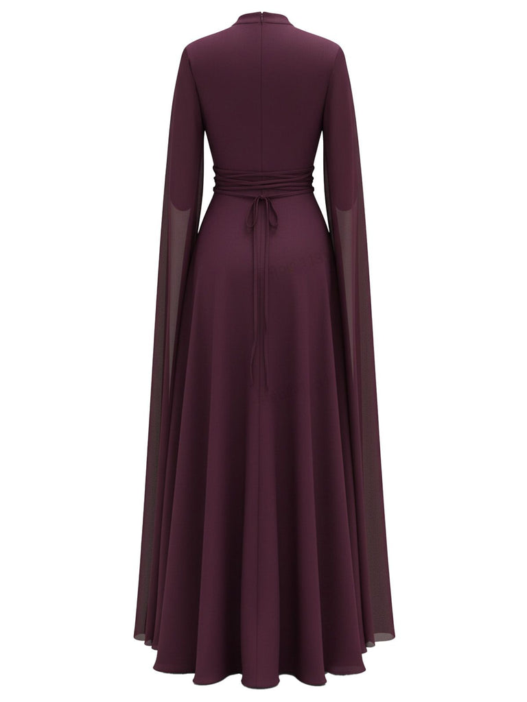 1980er Cape Ärmel Rücken Bindung Maxi Kleid