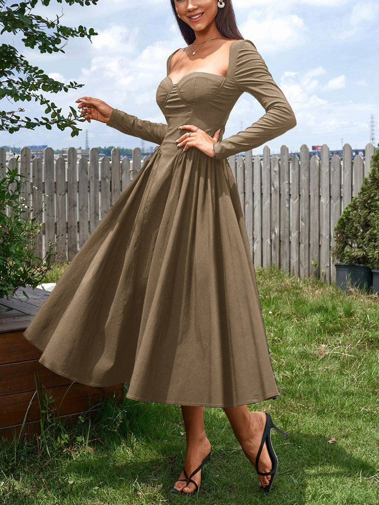 1960er Rückenfrei Schnürung Plissiertes Midi Kleid
