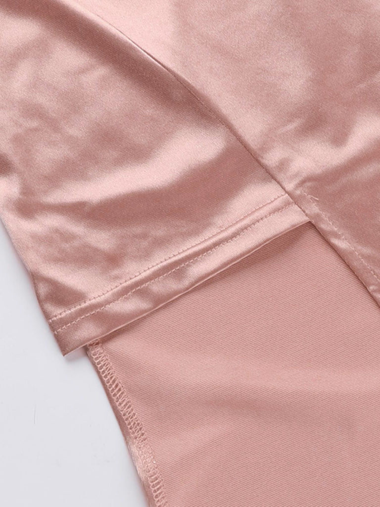 Rosa 1930er Solide Satin Gerüschtes Schlitz Kleid