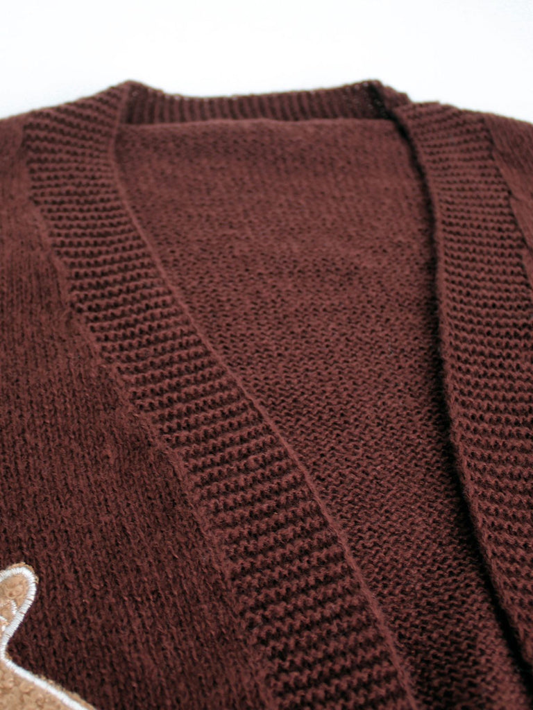 Braun 1960er Weihnachten Lebkuchenmann Kurz Cardigan