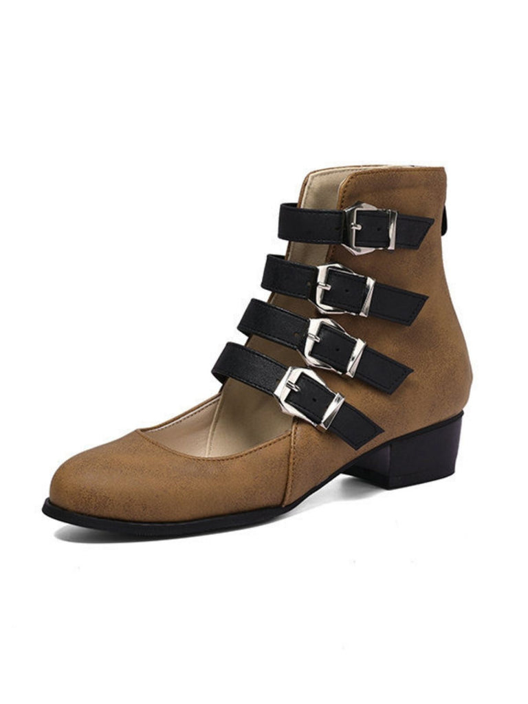 Runde Spitze Niedrig Blockabsatz Cut-Out Stiefel