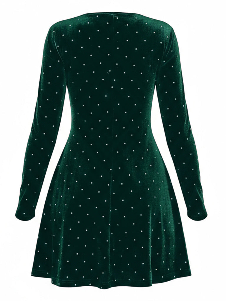 1980er Samt Strassstein Tailliert Party Kleid