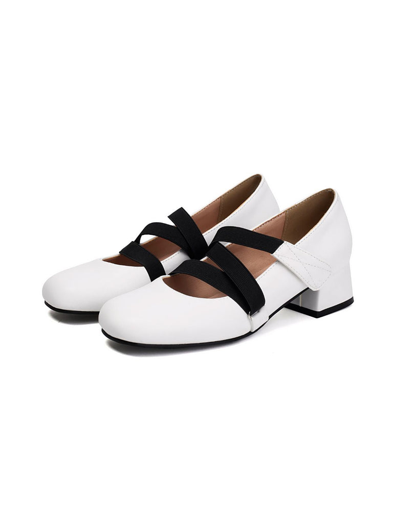 Ballett-Inspiriert Bungee Leder Klobigem Absatz Schuhe