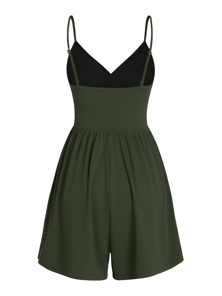 1980er Solide Spaghetti Träger V-Ausschnitt Romper