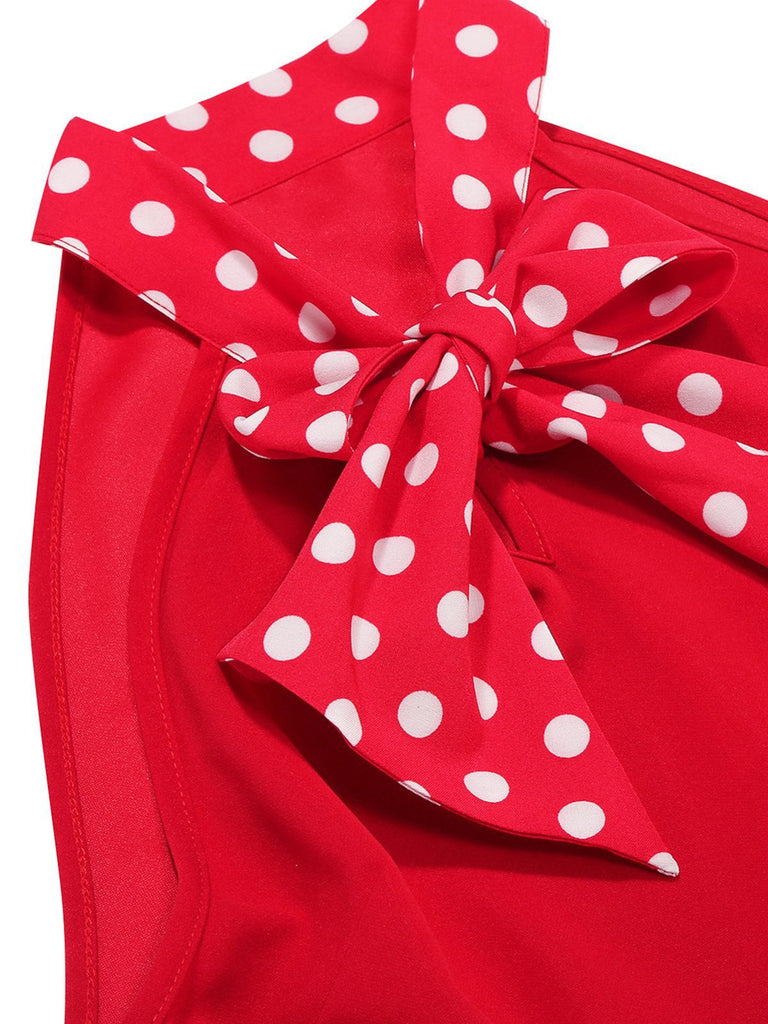 1950er Bogen Binde-Hals Polka Punkte Gürtel Kleid