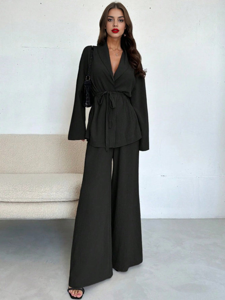 2PCS 1960er Solide Schnürung Blazer & Hose Set