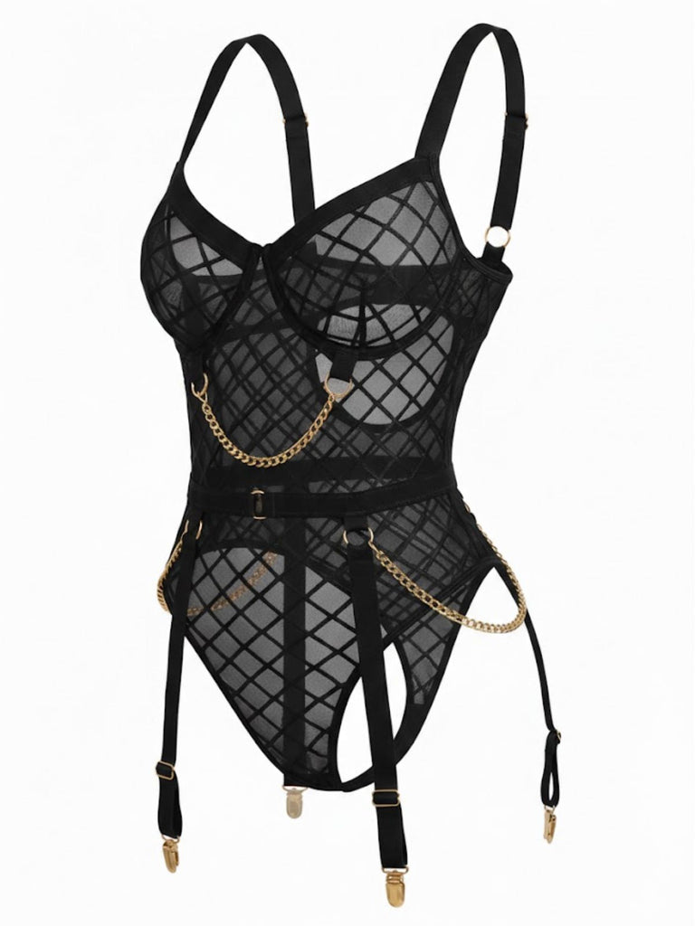 1970er Riemchen Ketten Akzente Durchsichtig Netz Lingerie