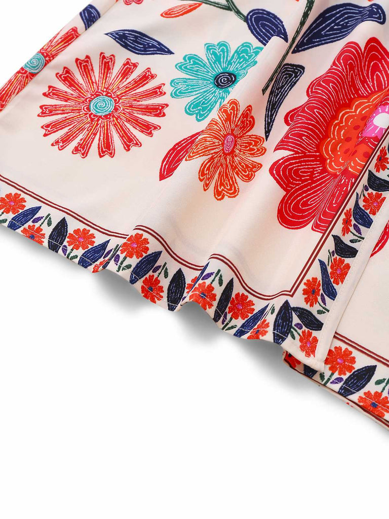 1960er Spaghetti Träger V-Ausschnitt Blumen Kleid