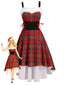 1950er Weihnachten Tartan Pelzbesatz High-Low Saum Kleid