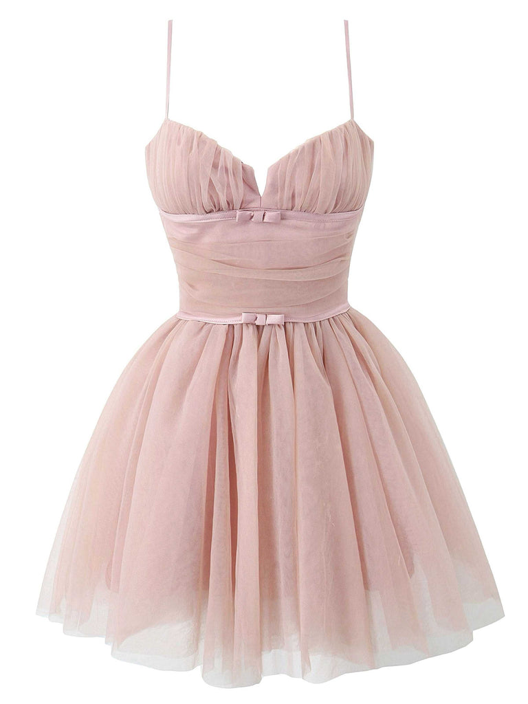 1970er Spaghetti Träger Bogen Tulle Kleid