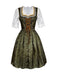 3PCS Grün 1950er Oktoberfest Dirndl Spitze Top & Jacquard Schleife Kleid
