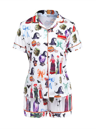 1970er Halloween Hexendruck Satin Pyjama