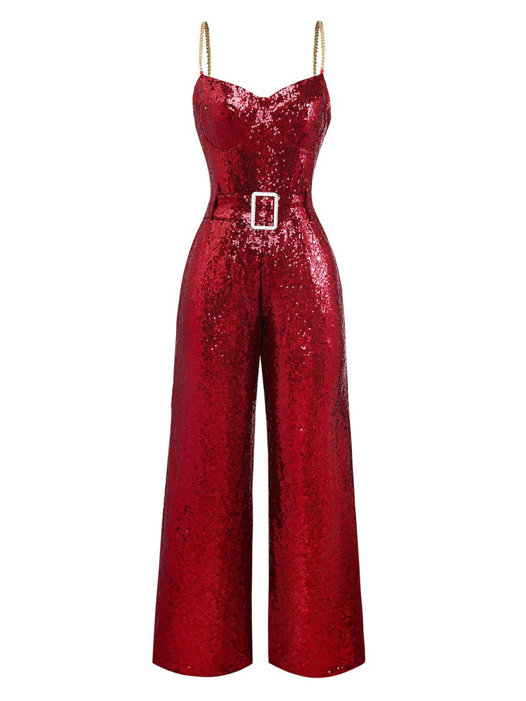 1970er Kette Träger Pailletten Disco Jumpsuit