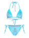 Blau 1980er Samt Strassstein Totenkopf Druck Bikini Set