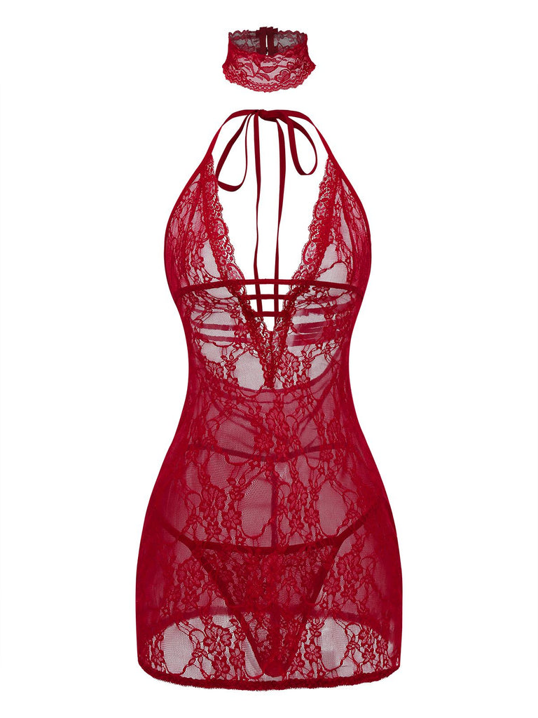 1980er V-Ausschnitt Rückenfrei Sexy Spitze Träger Nachthemd