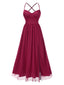 Rot 1930er Solide Netz Spaghetti Träger Abend Kleid