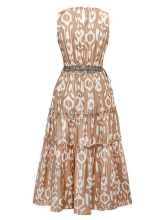 1970er Reine Baumwolle Rundhals Boho Midi Kleid