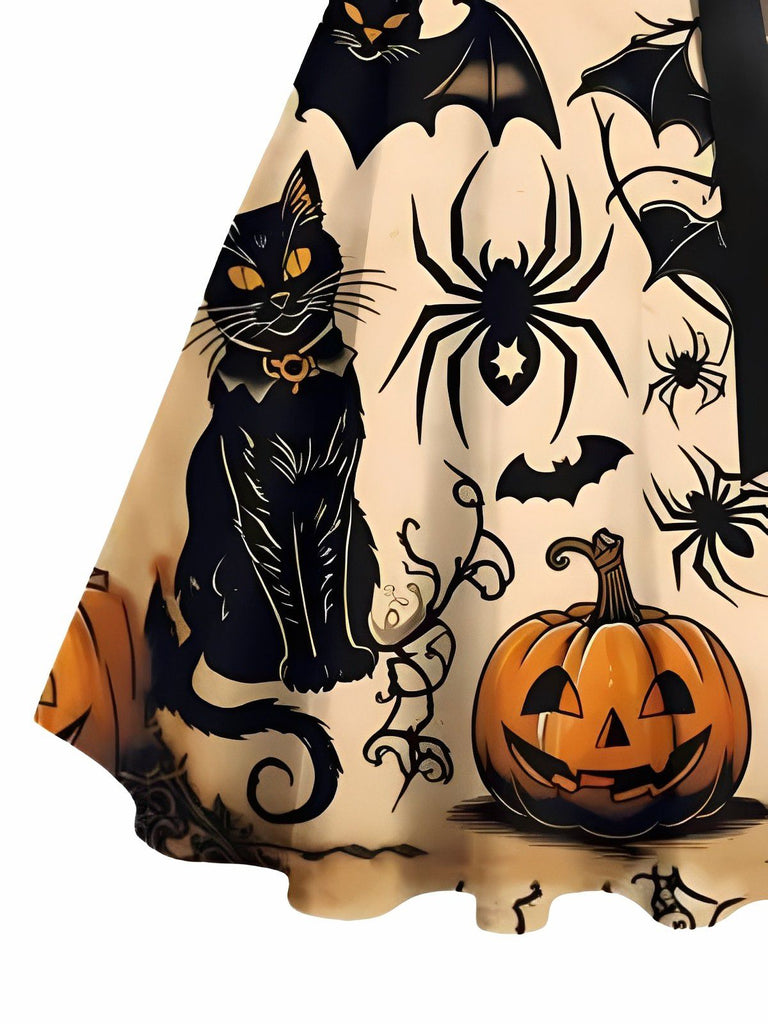 [Vorverkauf] Orange 1950er Kürbis Katze Schläger Swing Kleid