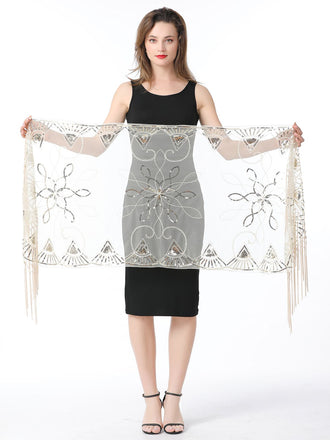 1920er Quaste Pailletten Netz Geometrische Muster Cape