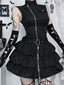 Schwarz 1980er Steampunk Solide Reißverschluss Gürtel Kleid