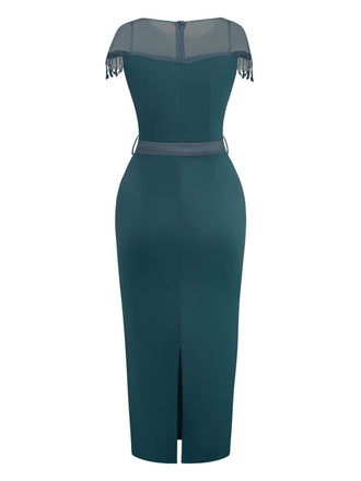 1960er Transparente Fransen Gürtel Enges Kleid