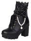 Vintage Spitze Perlen Bogen Blockabsatz Stiefel