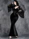 Schwarz 1930er Halloween Spitze Glockenhülse Enges Maxi Kleid