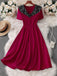 Rot 1950er Spitze Blumen Matrosen Kragen Swing Kleid