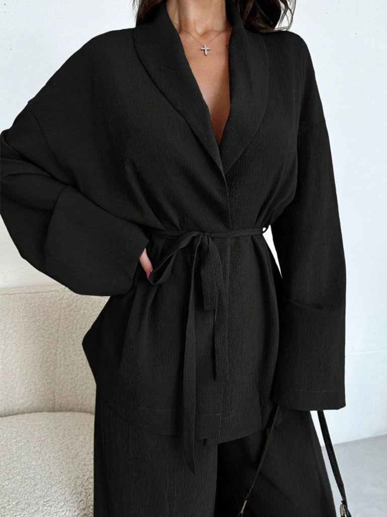 2PCS 1960er Solide Schnürung Blazer & Hose Set