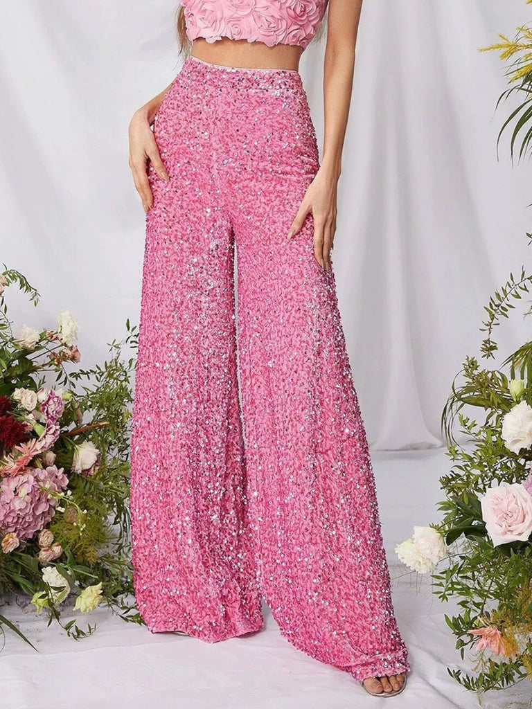 1970er Solide Pailletten Disco Weit Bein Hose