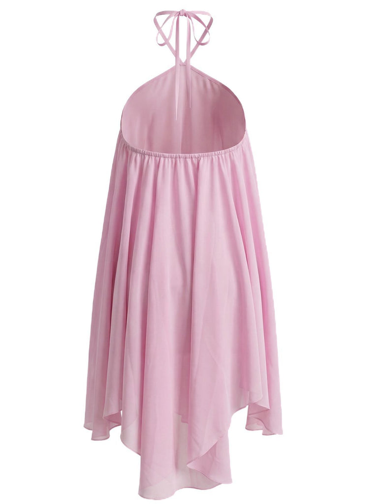 1970er Solide Mehrschichtig Chiffon Binde Babydoll Kleid