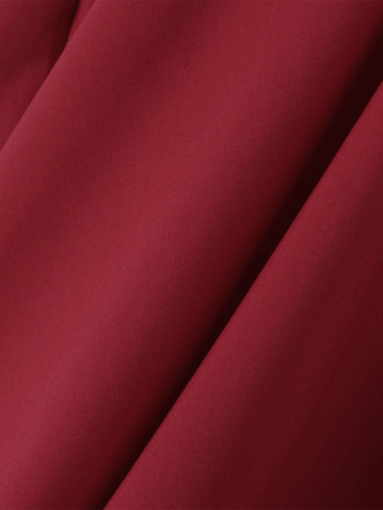 Rot 1960er Solide Puffärmel Schnürung Kleid