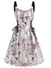 1950er Träger Blumen Schmetterlinge Schnürung Korsett Kleid