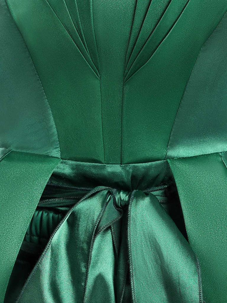 Grün 1950er Wednesday Addams Inspiriert Satin Kostüm Set