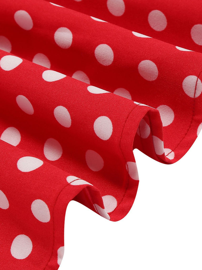 1950er Bogen Binde-Hals Polka Punkte Gürtel Kleid