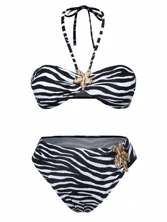 Schwarz & Weiß 1960er Zebra Druck Seestern Akzente Bikini Set